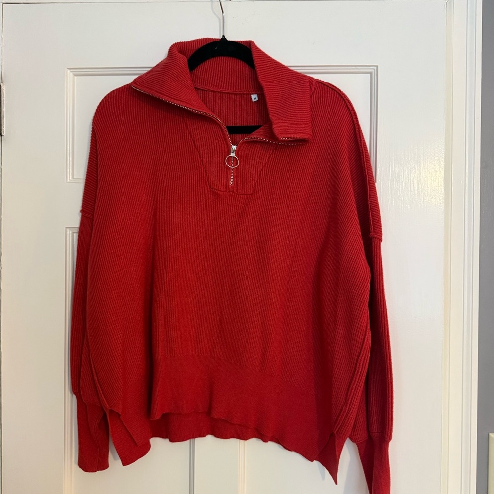 Rust Colored Women's Sweater with Zipper Collar